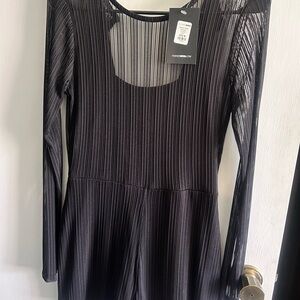 Fashion Nova Black Sheer Striped Jumpsuit